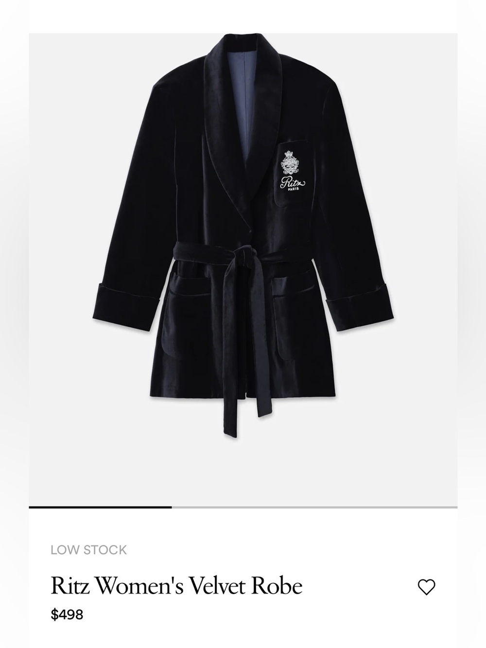 NWOT Frame x the Ritz Paris navy smoking jacket/robe size L/XL.